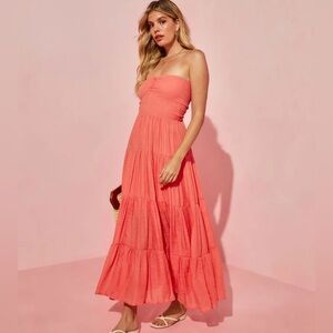 NWOT HYFVE Rosalina Strapless Smocked Tiered Maxi Dress - Coral - size small